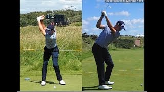 Justin Thomas golf swing  Long Iron faceon amp downtheline July 2017 [upl. by Dniren]